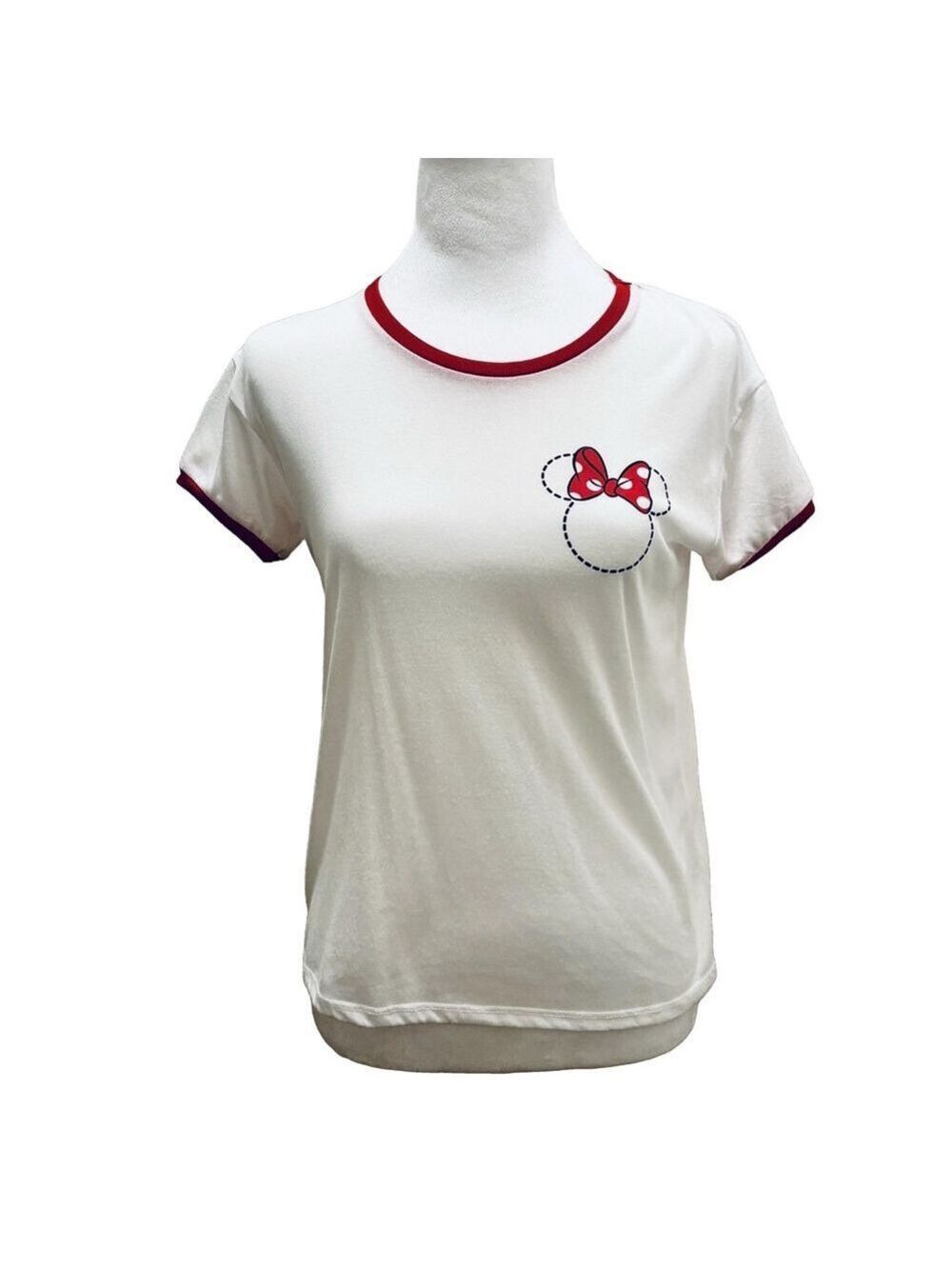 White and Red Minnie Mouse Disney Bow T-Shirt - Picture 2 of 7